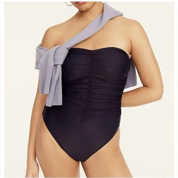 J. Crew Ruched One Piece Swimsuit Women's 24 Plus 3X Navy NWT BF176 Sweetheart - Picture 2 of 11